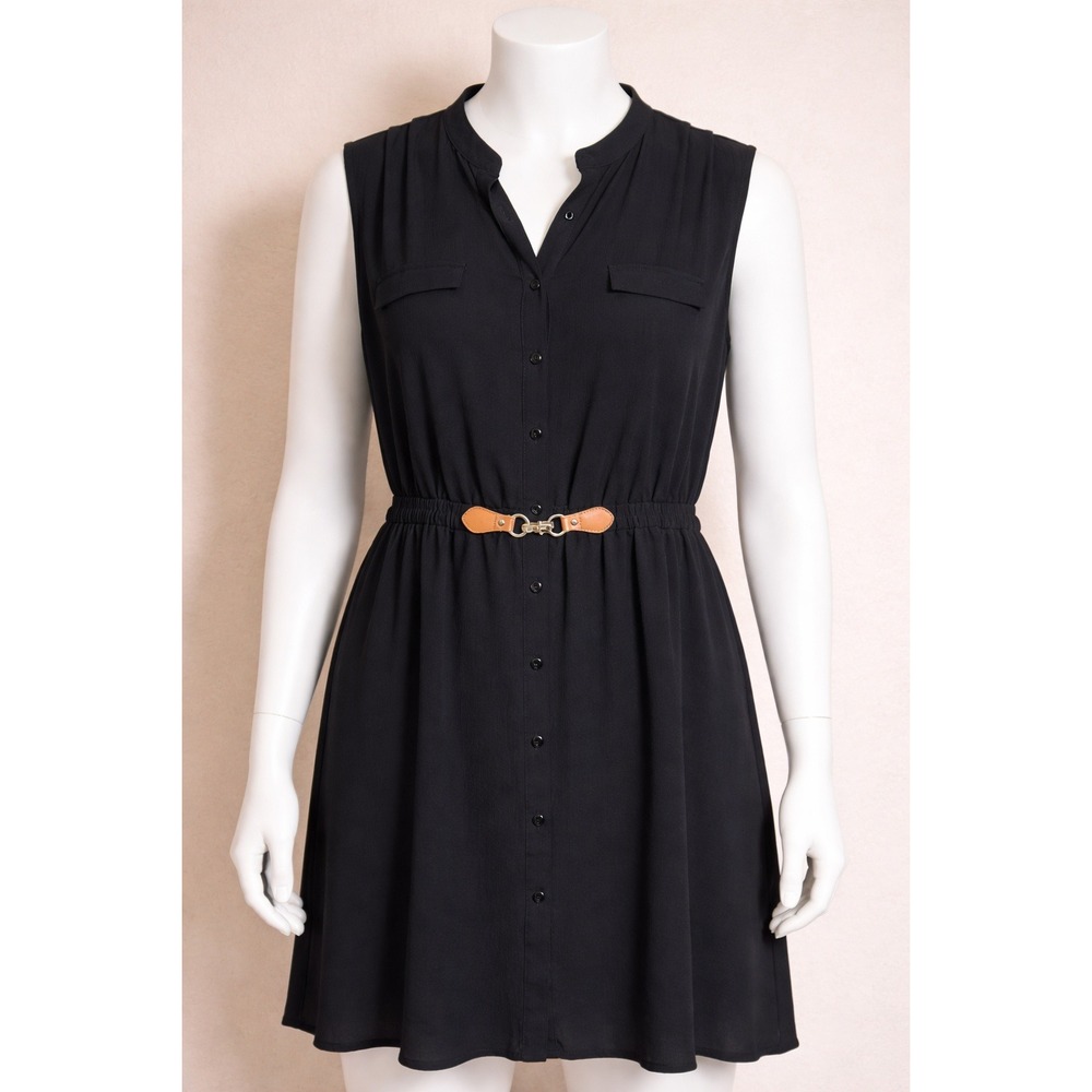 Always Indigo Black Sleeveless Button Front Elastic Waist Dress Plus Size 3X